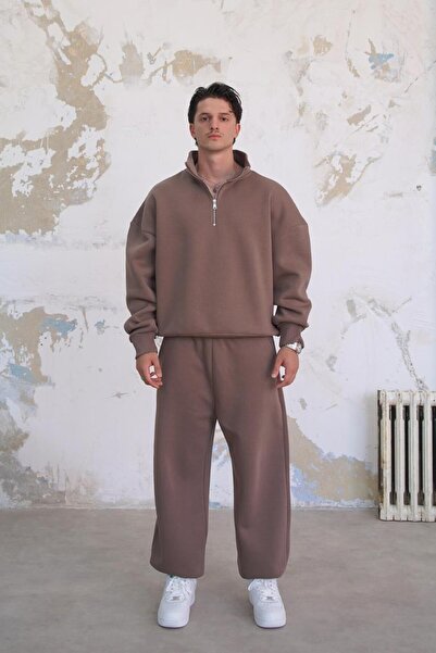 HAFKAGİYİM Ανοιχτό καφέ Cozy Basic Half Zipper Oversize φούτερ