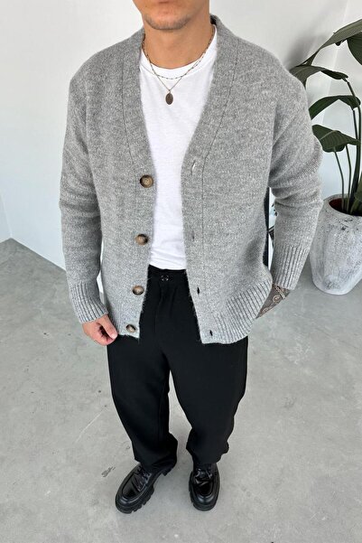 HAFKAGİYİM Gray Basic Soft Relaxed Cardigan