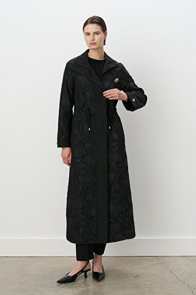 Nihan Beli Büzgülü Dokulu Jakar Kap Siyah