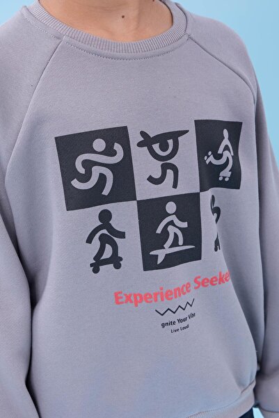 Perendi Φούτερ για αγόρια με λαιμόκοψη ποδηλατικού τύπου με εποχιακό στάμπα γκρι