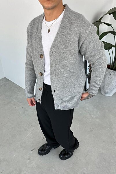 HAFKAGİYİM Gray Basic Soft Relaxed Cardigan