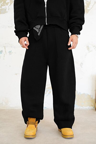 HAFKA Siyah Cozy Basic Pileli Baggy Eşofman
