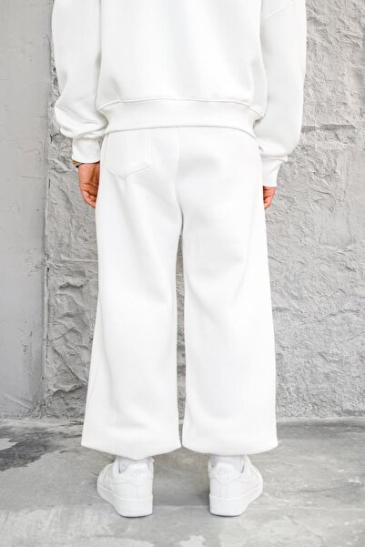 HAFKAGİYİM Λευκή άνετη βασική φόρμα με λάστιχο με πόδια Oversize