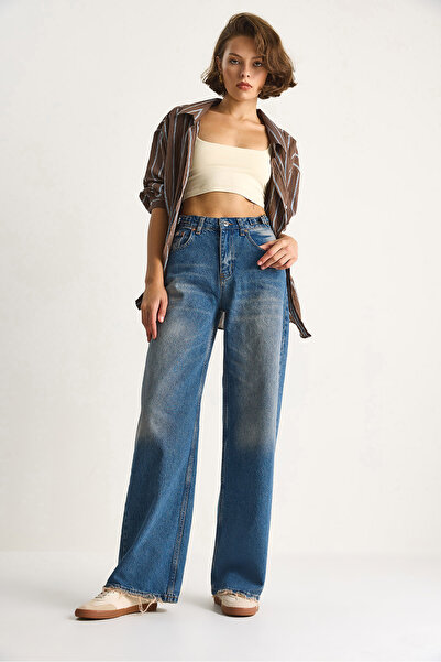 Bianco Lucci Pantaloni din denim cu cataramă laterală pentru femei 5290 60284088