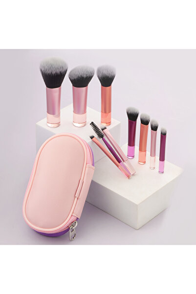 Choice3 مجموعة فرش مكياج متعددة الألوان مع حقيبة، 10 قطع من البلاستيك الصغير مع حقيبة فرشاة مكياج متعددة الوظائف في h