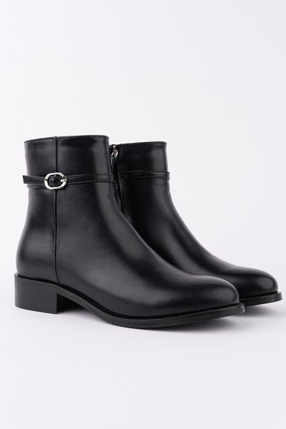 NOSEY SHOES Nancy Model Genuine Leather Black Thick Heel Side Zipper Buckle Daily Women's Boots