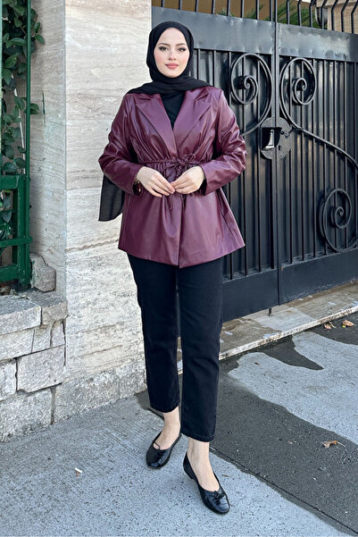 Ovn. جاكيت جلد كبير الحجم - أحمر كلاريت