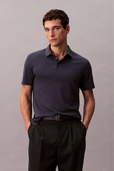 Calvin Klein Erkek Regular Fit Monogram Nakışlı Polo T-Shirt - Lacivert