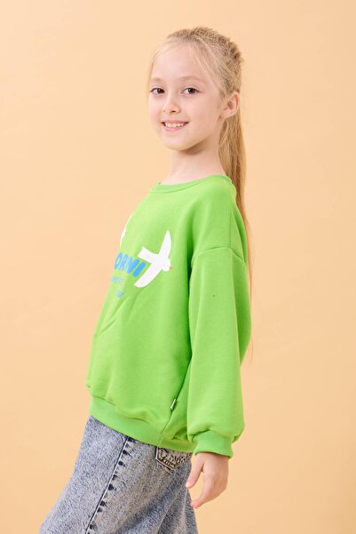 Perendi Εποχιακό φούτερ για κορίτσια με στάμπα Σαντορίνης, πράσινο