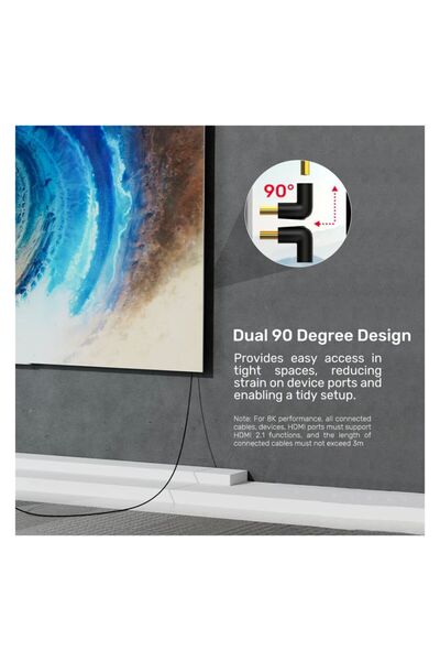 Unitek محول HDMI بزاوية قائمة بدقة 8K - 90 درجة و270 درجة، بسرعة 48 جيجابت في الثانية، أسود | A1046A