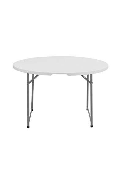 Lawazim Round Folding Picnic Table 120x120x74cm - White Fold-in-Half Plastic Table with Handle