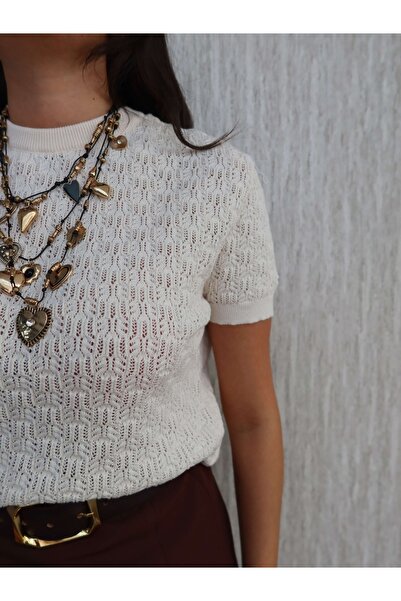 ESRAHELVACI Pulover din dantelă cu mâneci scurte