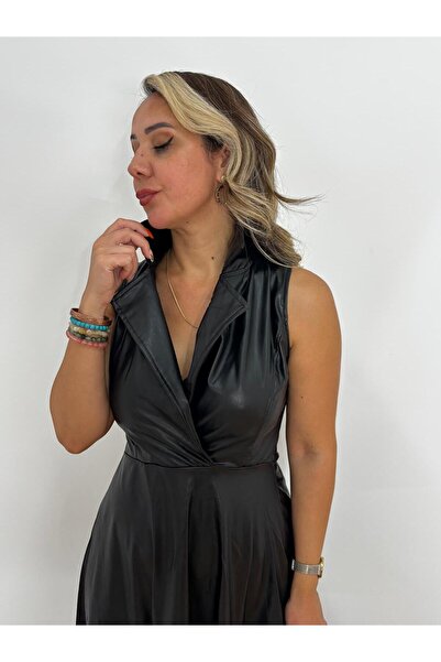 HT Boutique DEKOLTE YAKA DERİ ELBİSE