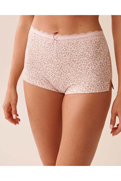La Vie en Rose Pink Leopard Print Lace Trim Super Soft Shorts