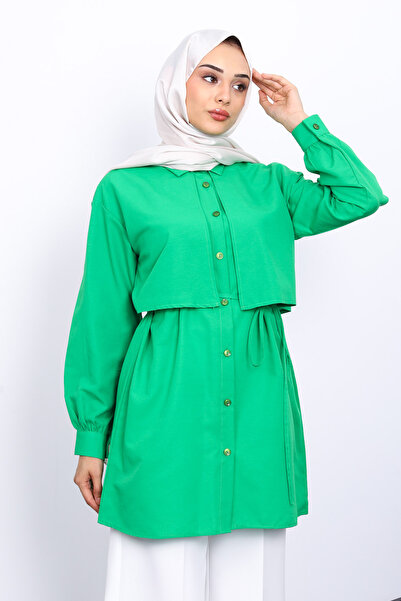 İmajButik Green Front Detailed Poplin Tunic
