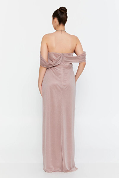 DORİDORCA Women's Plus Size Low Sleeve Long Evening Dress 6149 Y.Mink