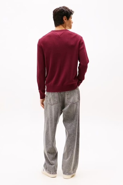 Tommy Hilfiger Erkek Slim Fit Bisiklet Yaka Dokulu Triko Kazak - Bordo