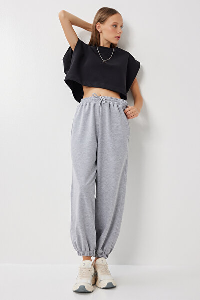 Lovelyİstanbul Bol Rahat İki İplik Örme Eşofman Altı LEN0034 GRİ MELANJ