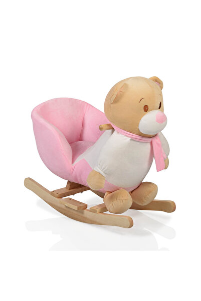 Moni Balansoar pentru Copii, Ursulet Roz, Functie Muzicala, Material Lemn si Plush