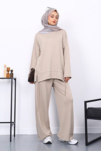 İmajButik Modal Tunic Trouser Set with Stone Front Detail