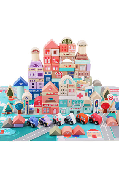 OEM Set de construcție „Orașul magic al culorilor”, cuburi din lemn, 115 pies...