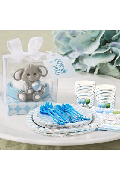 Flippy Set of 20 Table Napkins, Flippy, Elephant Print, Paper, 16.5 x 16.5 cm, Blue