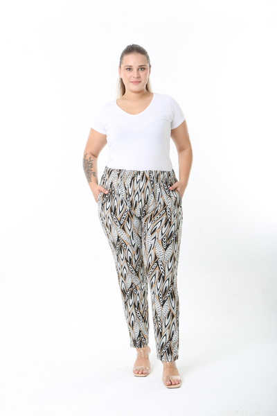XL Modam Winter Patterned High Waist Women's Plus Size Pants