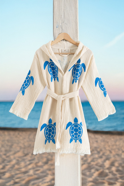 VAROL 100% Organic, Handcrafted Stone Print Waiter's Bathrobe - Caretta