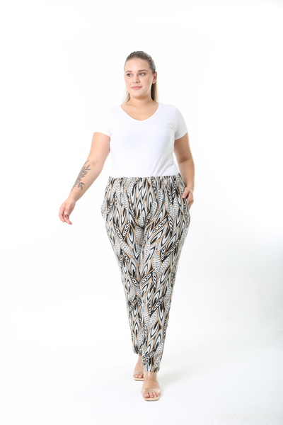 XL Modam Winter Patterned High Waist Women's Plus Size Pants