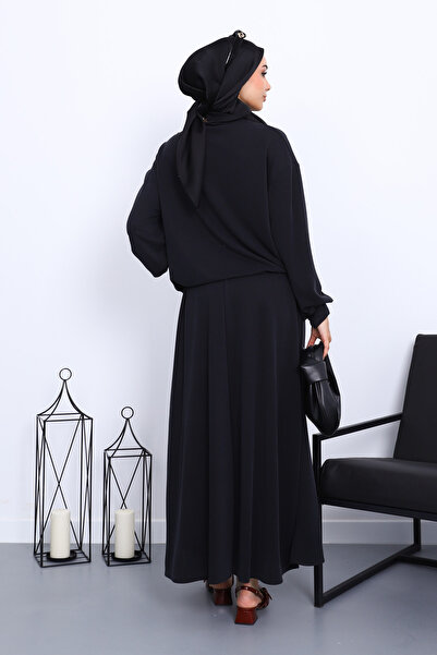 İmajButik Black Pocketed Blouse Skirt Set