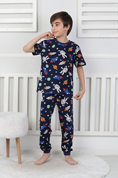 ZUZUNGA Short Sleeve Astronaut Themed 100% Cotton Boys' Pajama Set