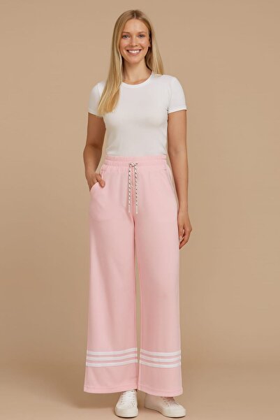 enmodaiçgiyim Pink High-Quality Stretchy Modal Cotton Fabric Wide-Leg Sweatpants with Pockets - Casual, Comfortable Fit
