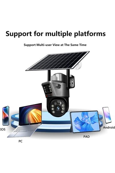 Generic Solar Security Camera with PTZ, WiFi Outdoor Camera with LED Lights, Solar Panel Powered, 1080P
