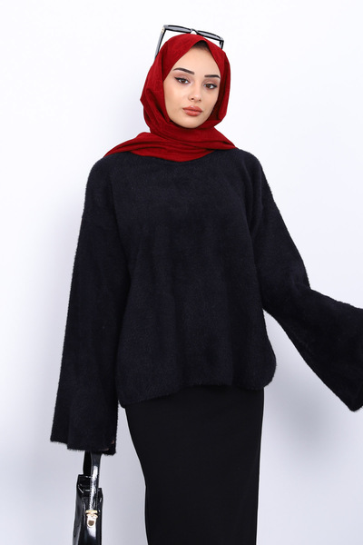 İmajButik Black Crew Neck Oversize Soft Knit Sweater