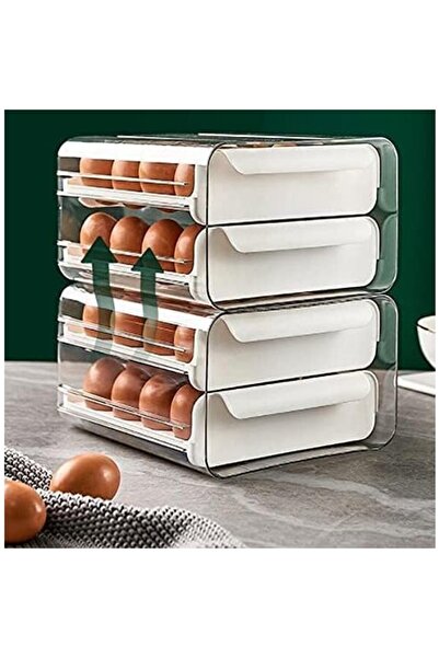 Flippy Egg Holder, Double Layer, 32-Egg Capacity, 23.5x21.5 cm, Plastic, White