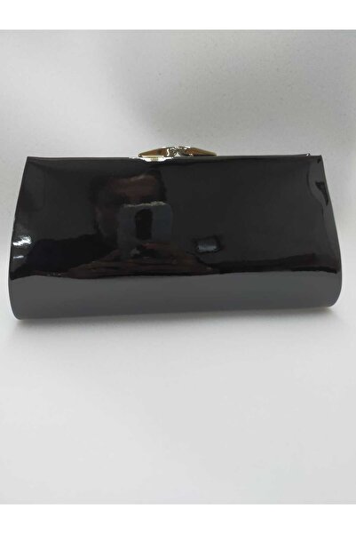 bsc Black Patent Leather Evening Bag with Nickel Accessories
