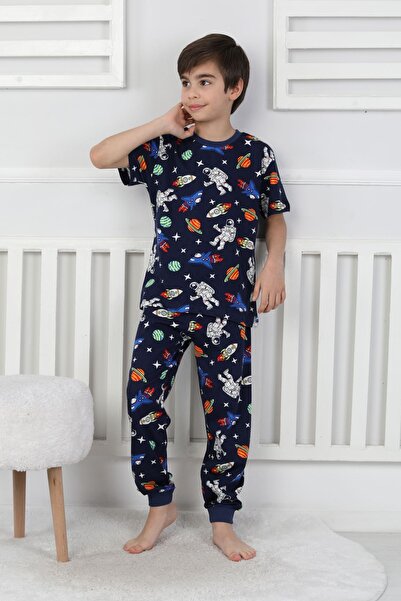 ZUZUNGA Short Sleeve Astronaut Themed 100% Cotton Boys' Pajama Set