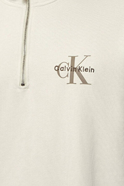 Calvin Klein Erkek Regular Fit Yarım Fermuarlı Sweatshirt - Krem
