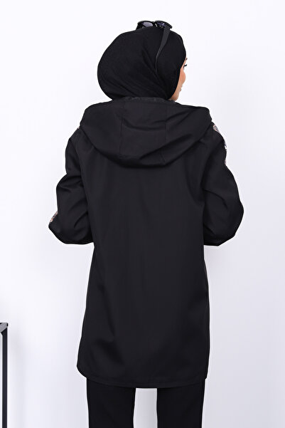 İmajButik Siyah Kol Pul Detaylı Trençkot