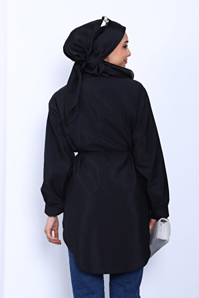 İmajButik Black Front Button Modal Tunic