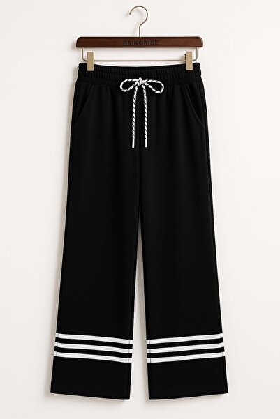 enmodaiçgiyim Pantaloni de sport negri, de înaltă calitate, din bumbac modal elastic, cu picioare largi, cu buzunare - ocazional, potrivire confortabilă