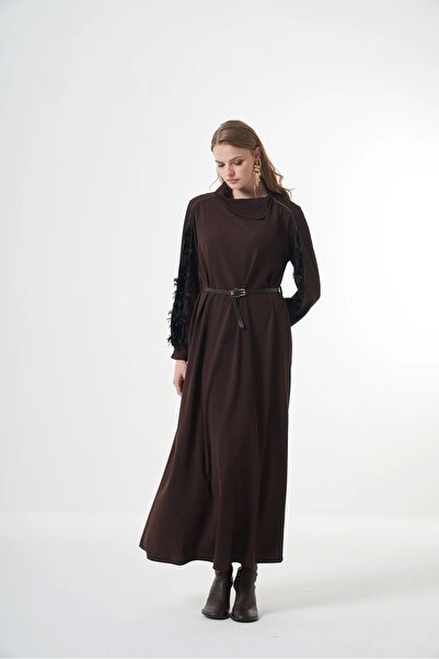 MissWhence Velvet Detailed Dress 38800 Brown