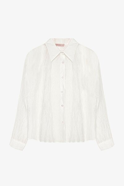 Quzu قميص نسائي بتفاصيل ربط من إكرو 26KGML00866-Ekru