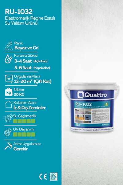 Yeykim Quattro Quattro RU-1032 Elastromerik Reçine Esaslı Su Yalıtım Ürünü