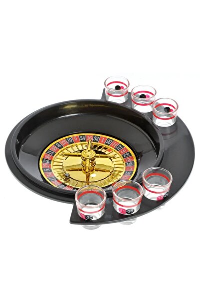 Flippy Flippy Roulette Drinking Game, with 6 Glass Shot Glasses, 30 x 26.5 x 6.5 cm, Red/Black