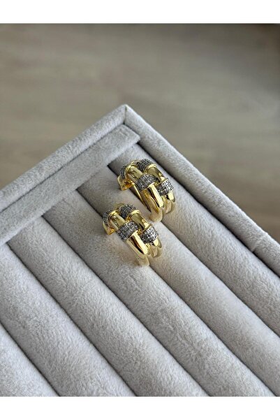 İREM YILDIZ VİP Taş Detaylı Gold Çelik Küpe