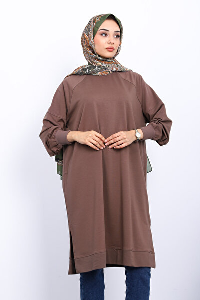 İmajButik Brown Modal Tunic with Slits on the Sides