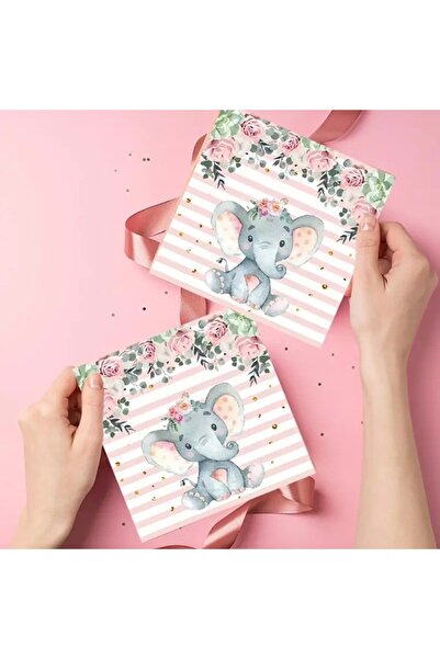 Flippy Set of 20 Table Napkins, Flippy, Elephant Print, Paper, 16.5 x 16.5 cm, Pink
