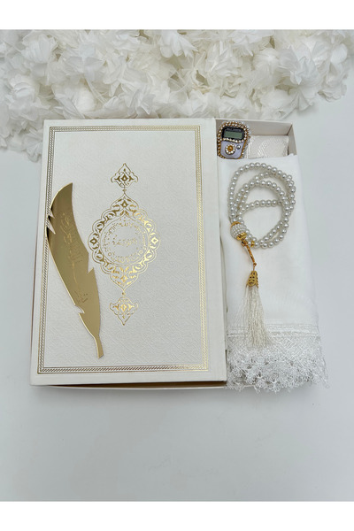 lenagiftworkshop 6 Parça Hediyelik Seccade, Örtü, Tesbih, Kuran-ı Kerim Bohça Seti ( Hac - Umre - Çeyizlik - Mevlid )