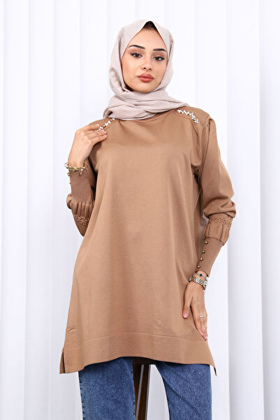 İmajButik Biscuit Shoulder Stone Cold Yarn Knitwear Tunic